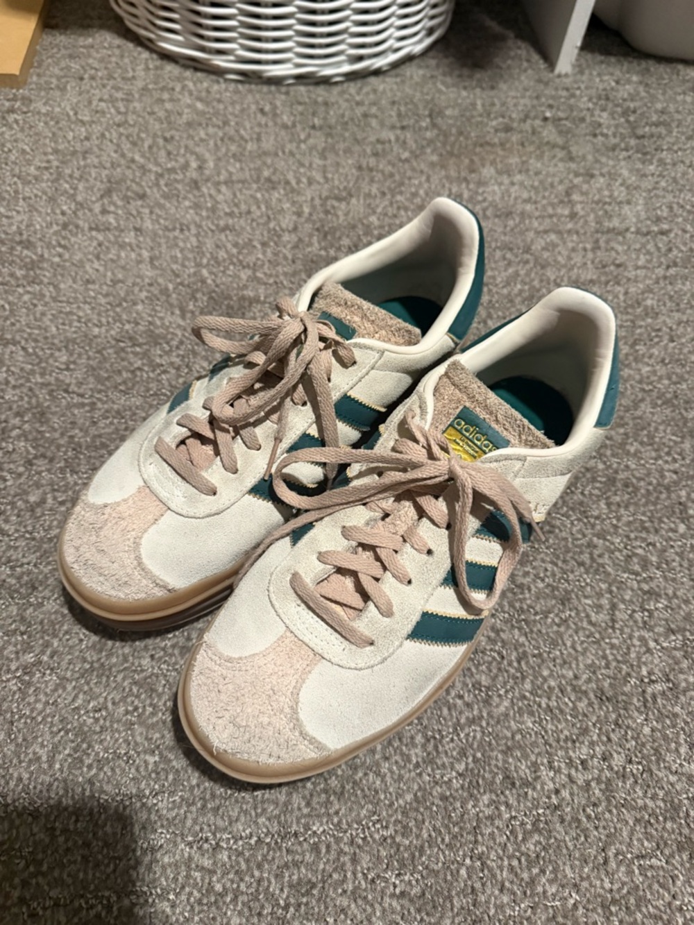 Adidas Beige & Teal Gazelle Sneakers